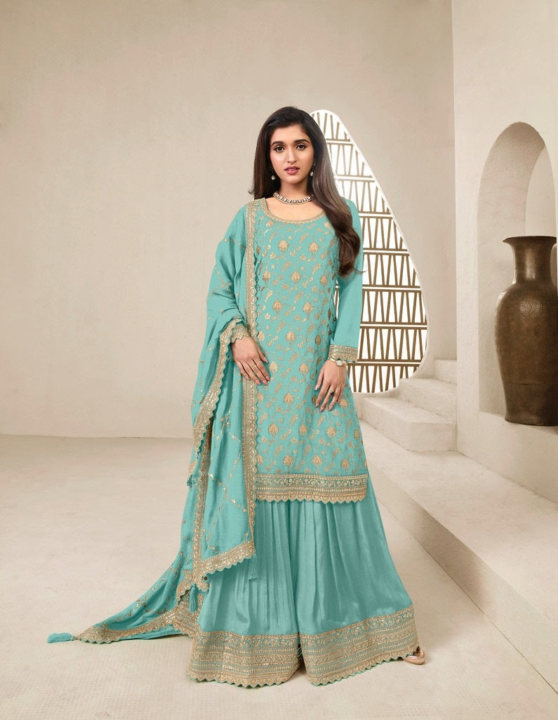 SOMVATI Women's Jacquard Silk Plazo Set with Dupatta – A Blend of Elegance and Comfort