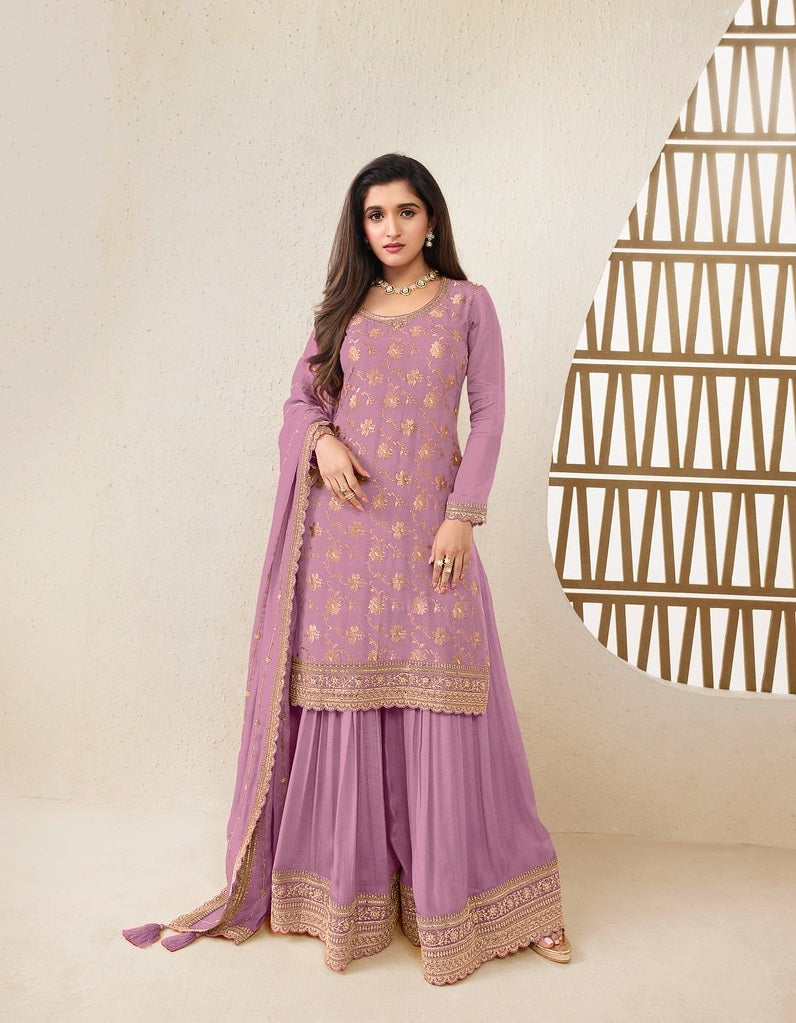 SOMVATI Women's Elegant Jacquard Silk Plazo Set – Timeless Beauty in Every Detail