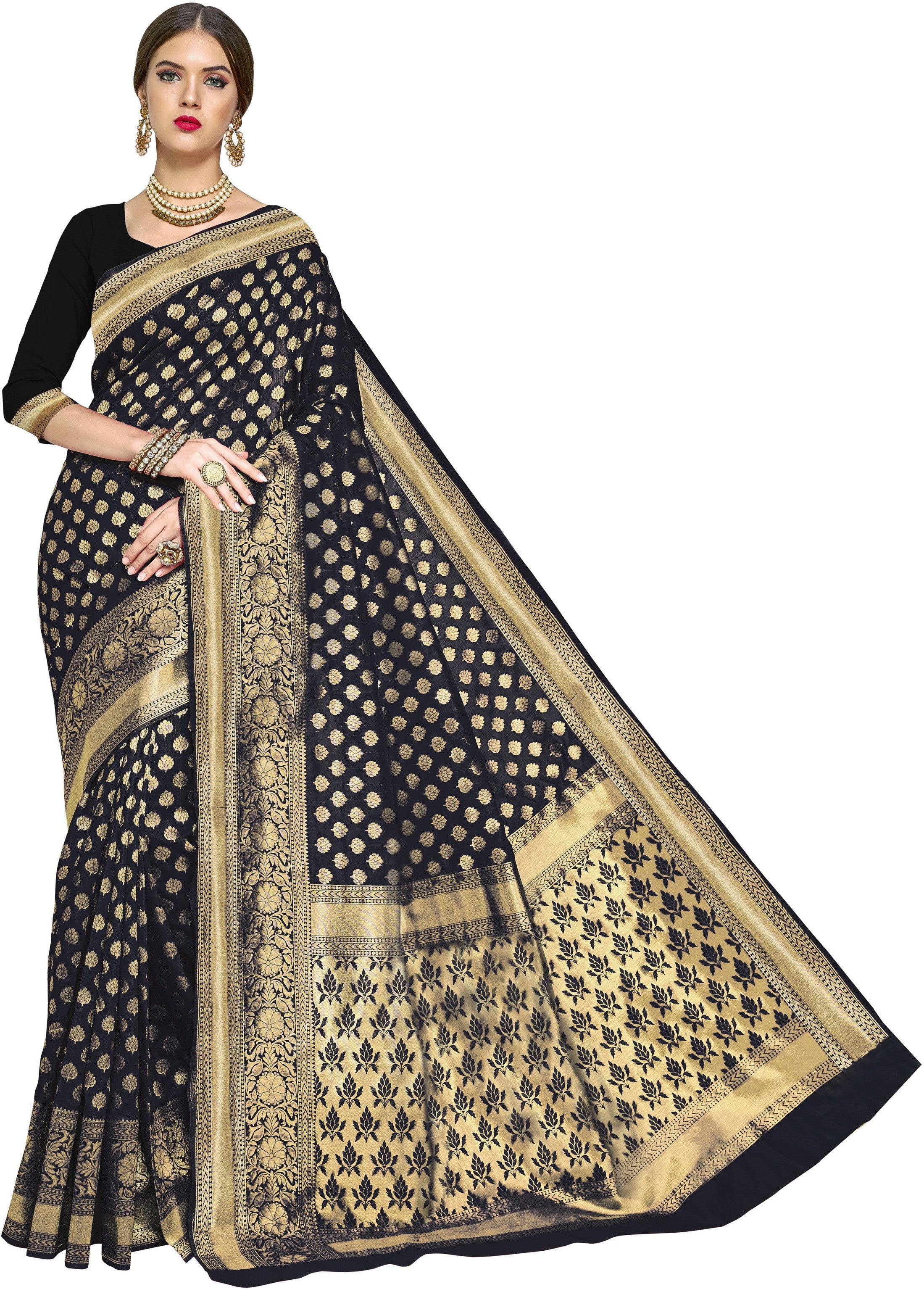 SOMVATI Exquisite Banarasi Kanjivaram Jacquard Saree: Self-Designed Weave for a Touch of Timeless Elegance