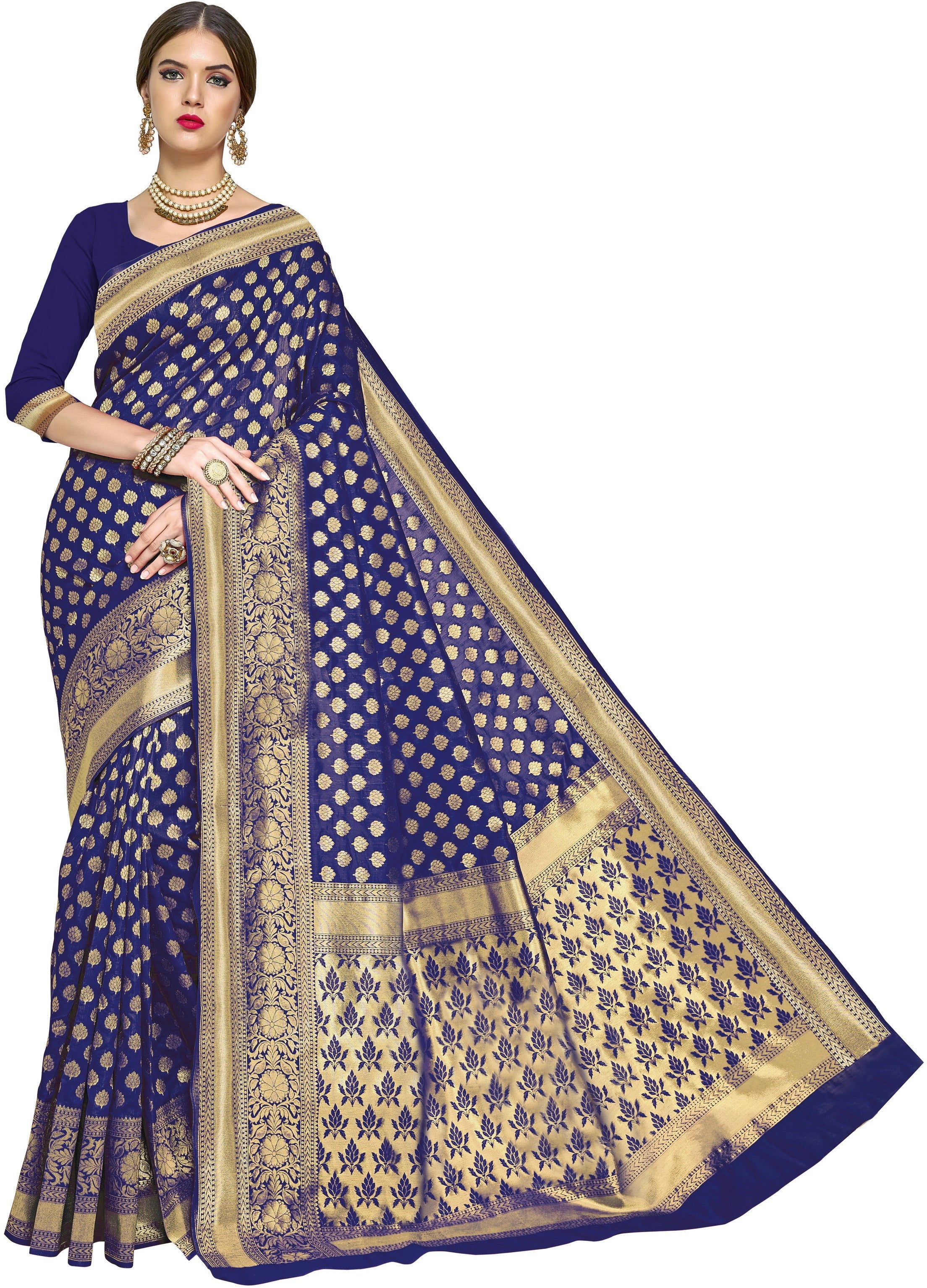 SOMVATI Exquisite Banarasi Kanjivaram Jacquard Saree: Self-Designed Weave for a Touch of Timeless Elegance