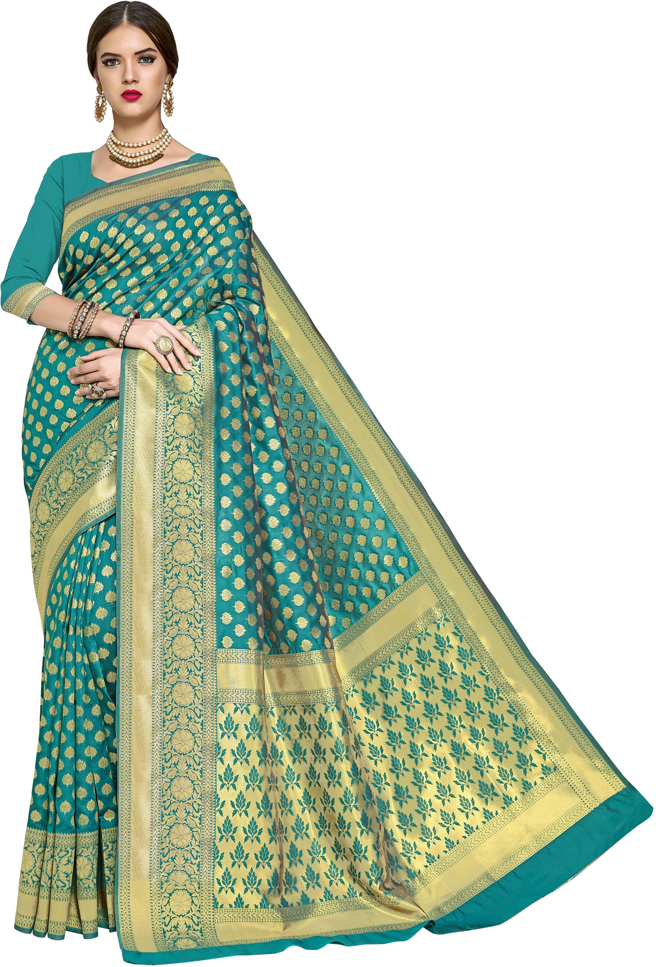 SOMVATI Exquisite Banarasi Kanjivaram Jacquard Saree: Self-Designed Weave for a Touch of Timeless Elegance
