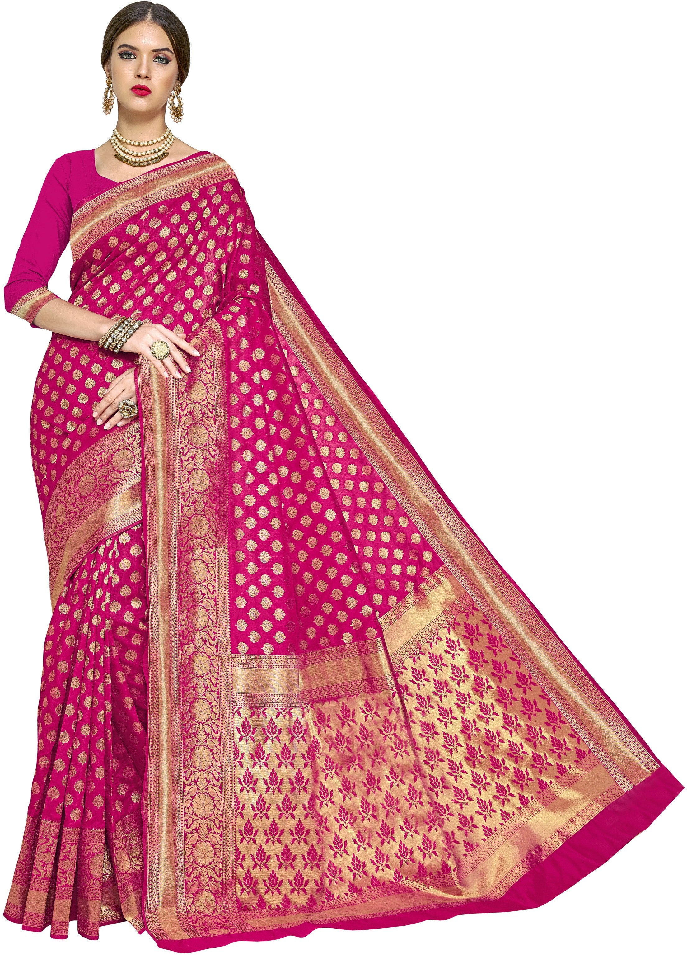 SOMVATI Exquisite Banarasi Kanjivaram Jacquard Saree: Self-Designed Weave for a Touch of Timeless Elegance