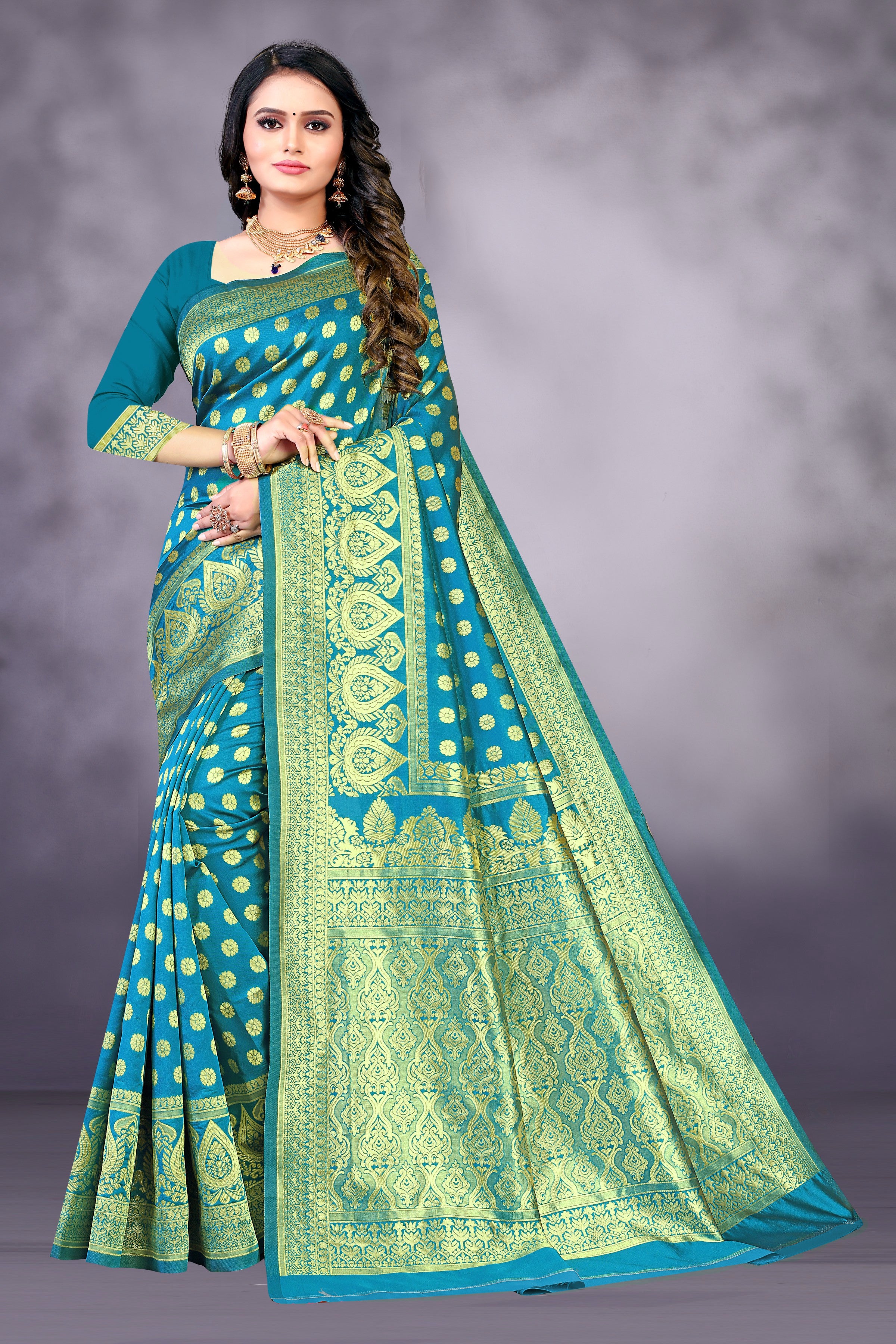 SOMVATI Stunning Banarasi Kanjivaram Jacquard Woven Saree: Artfully Crafted Self-Design for a Statement Ensemble