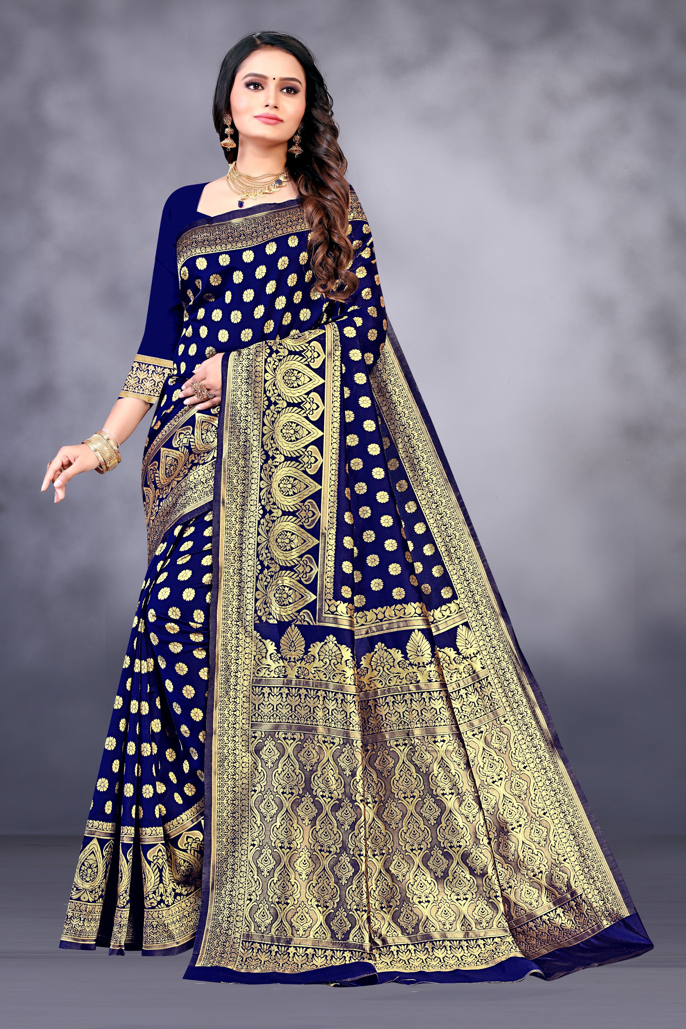 SOMVATI Stunning Banarasi Kanjivaram Jacquard Woven Saree: Artfully Crafted Self-Design for a Statement Ensemble