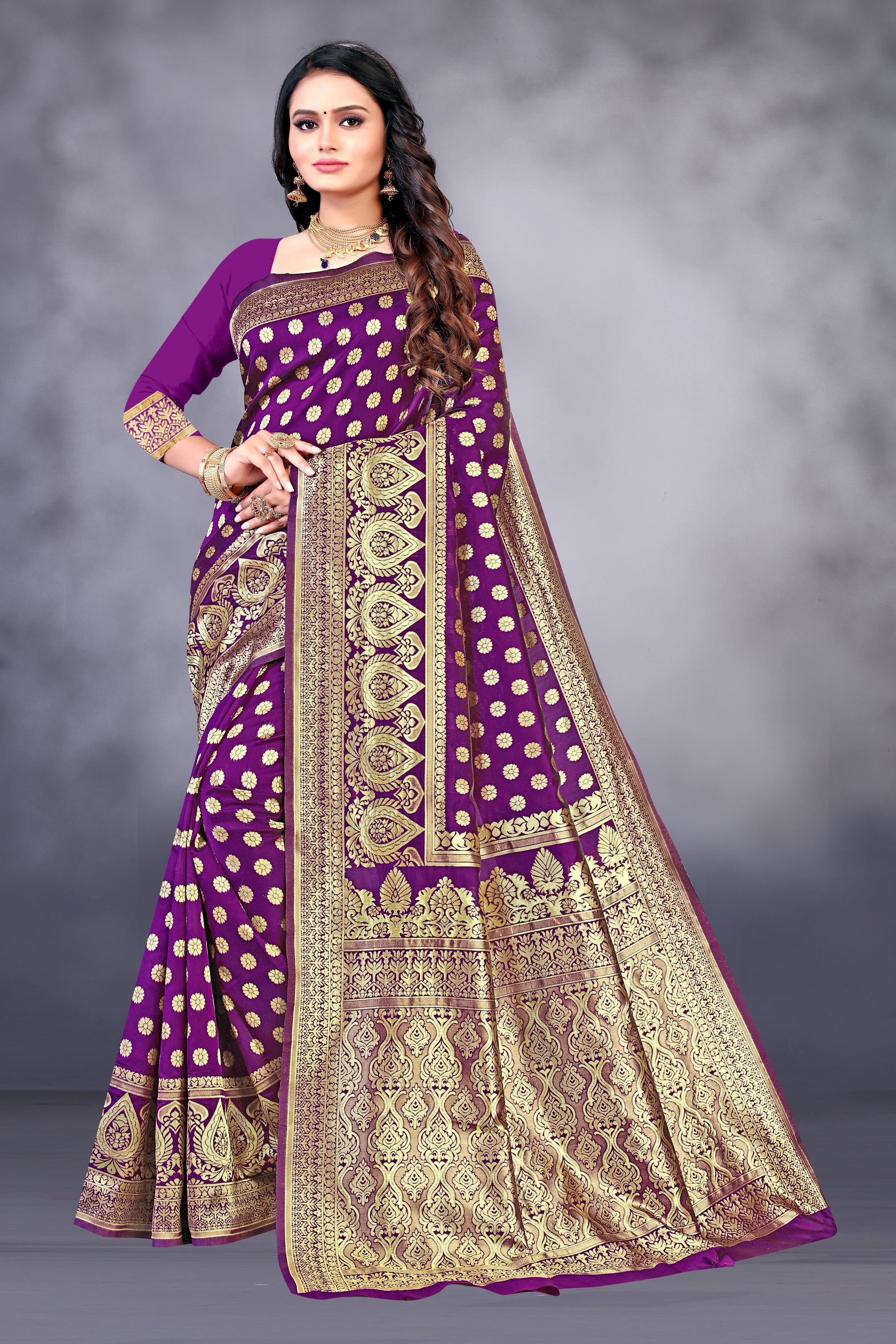 SOMVATI Stunning Banarasi Kanjivaram Jacquard Woven Saree: Artfully Crafted Self-Design for a Statement Ensemble