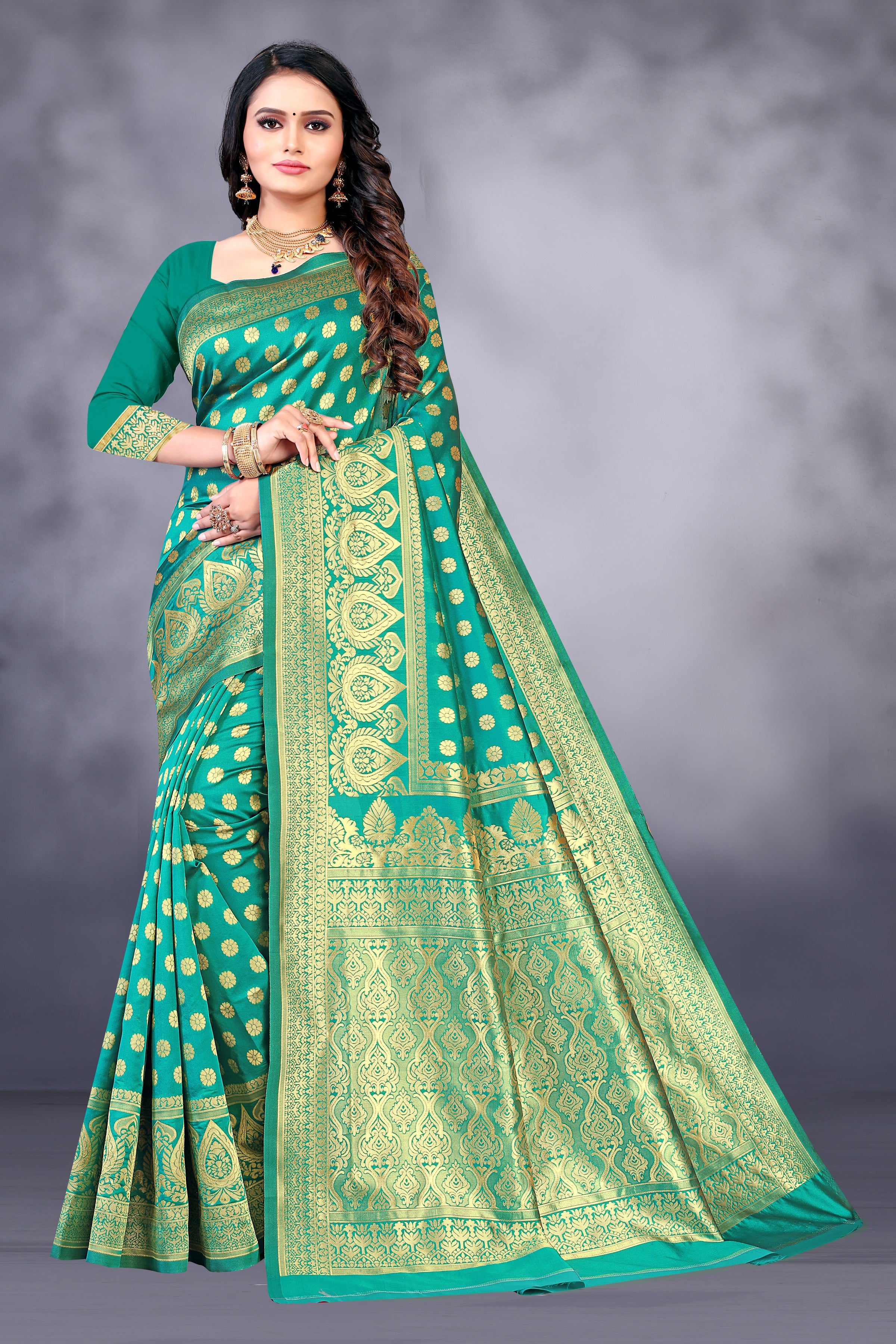 SOMVATI Stunning Banarasi Kanjivaram Jacquard Woven Saree: Artfully Crafted Self-Design for a Statement Ensemble