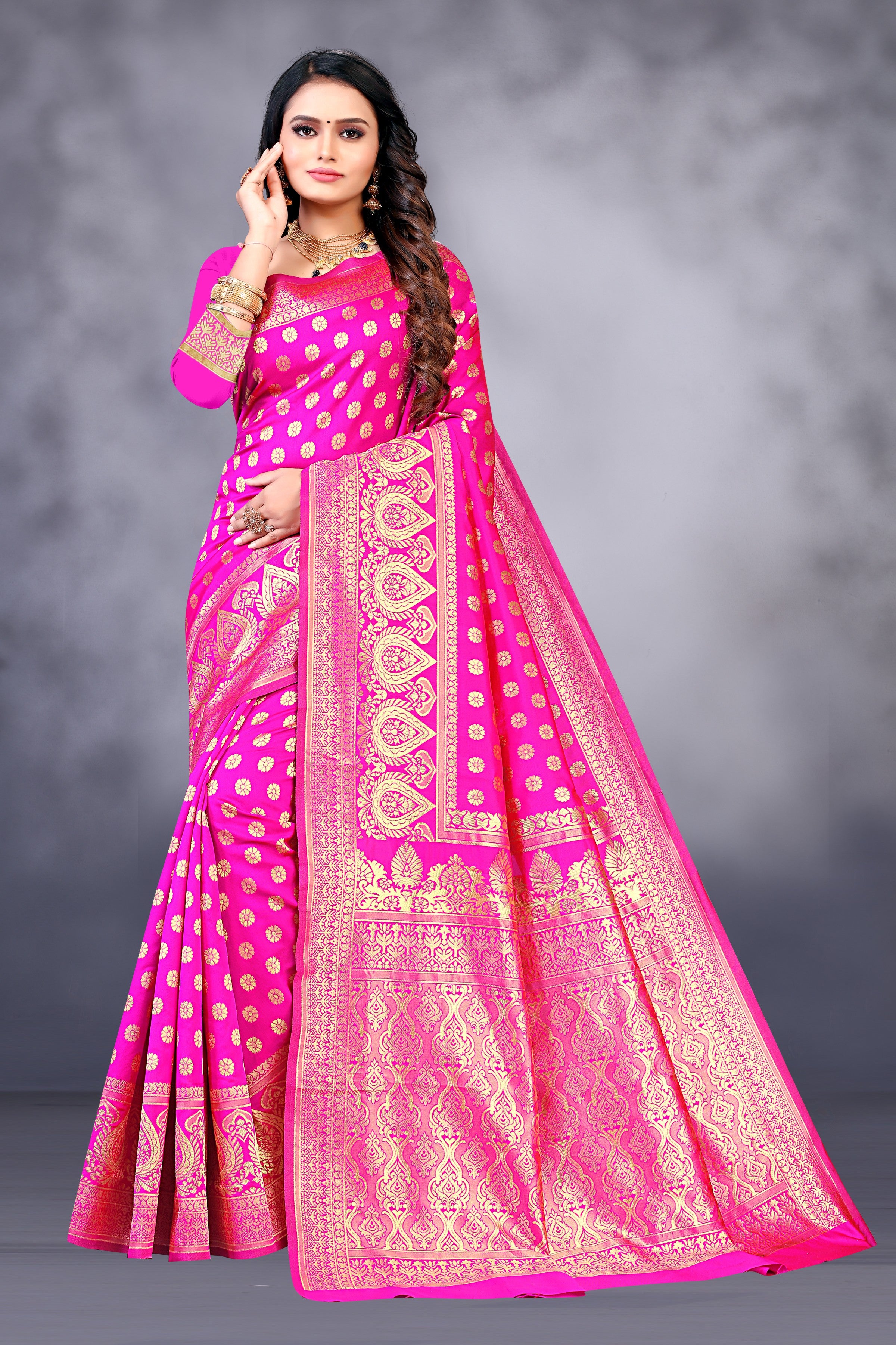 SOMVATI Stunning Banarasi Kanjivaram Jacquard Woven Saree: Artfully Crafted Self-Design for a Statement Ensemble