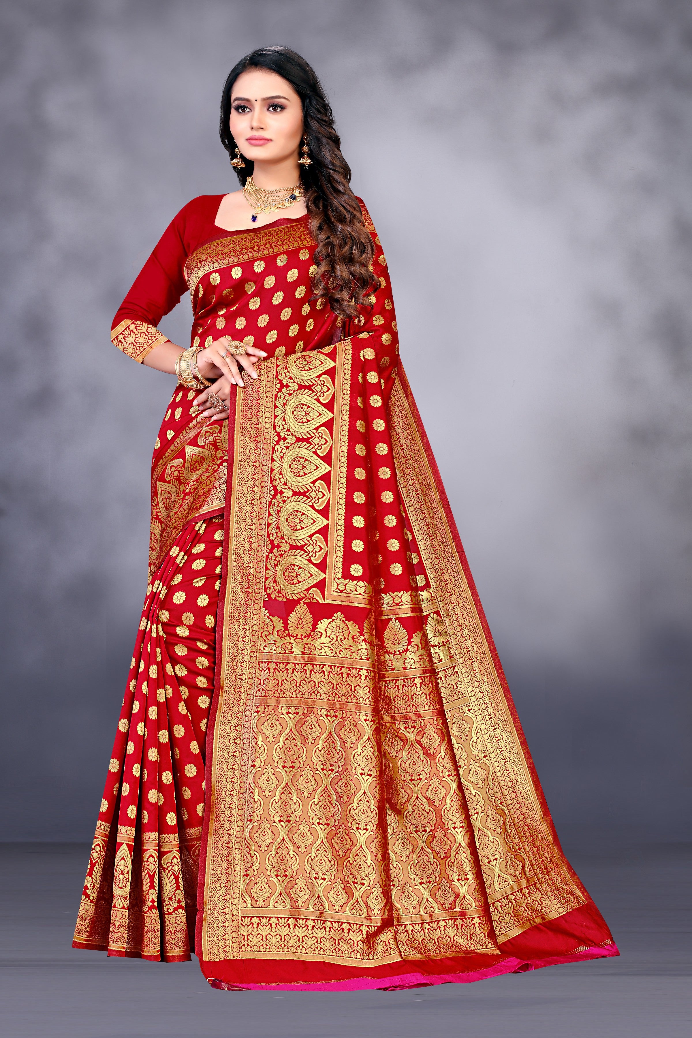 SOMVATI Stunning Banarasi Kanjivaram Jacquard Woven Saree: Artfully Crafted Self-Design for a Statement Ensemble