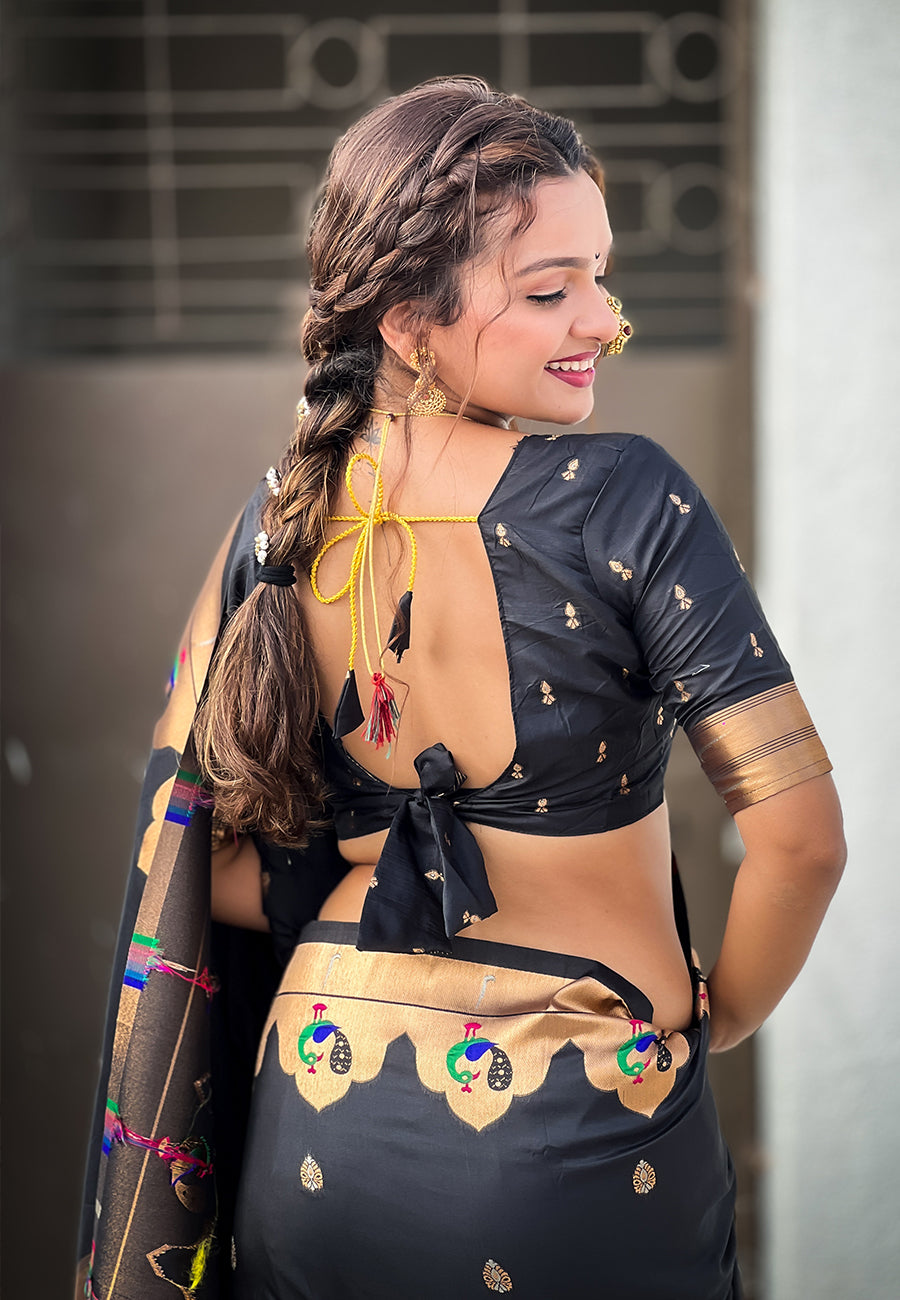 SOMVATI Super Hit Paithani Saree with Lotus and Peacock Meenakari Woven Border