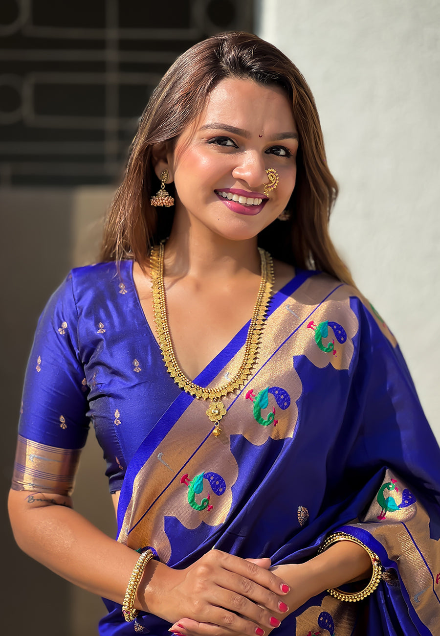 SOMVATI Super Hit Paithani Saree with Lotus and Peacock Meenakari Woven Border
