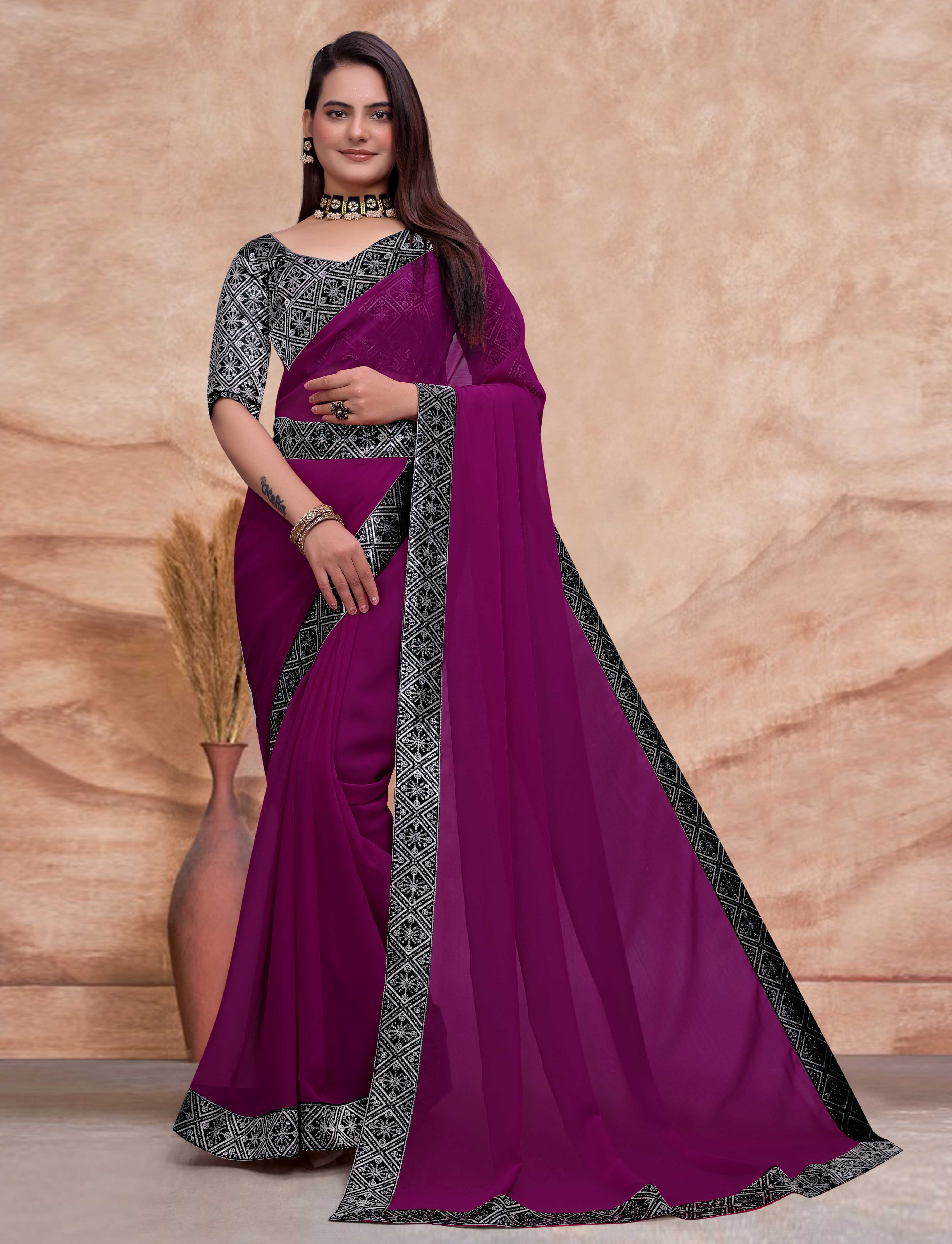 SOMVATI Alluring Embroidered Georgette Saree: Celebrate Elegance with Exquisite Jari and Sequence Work