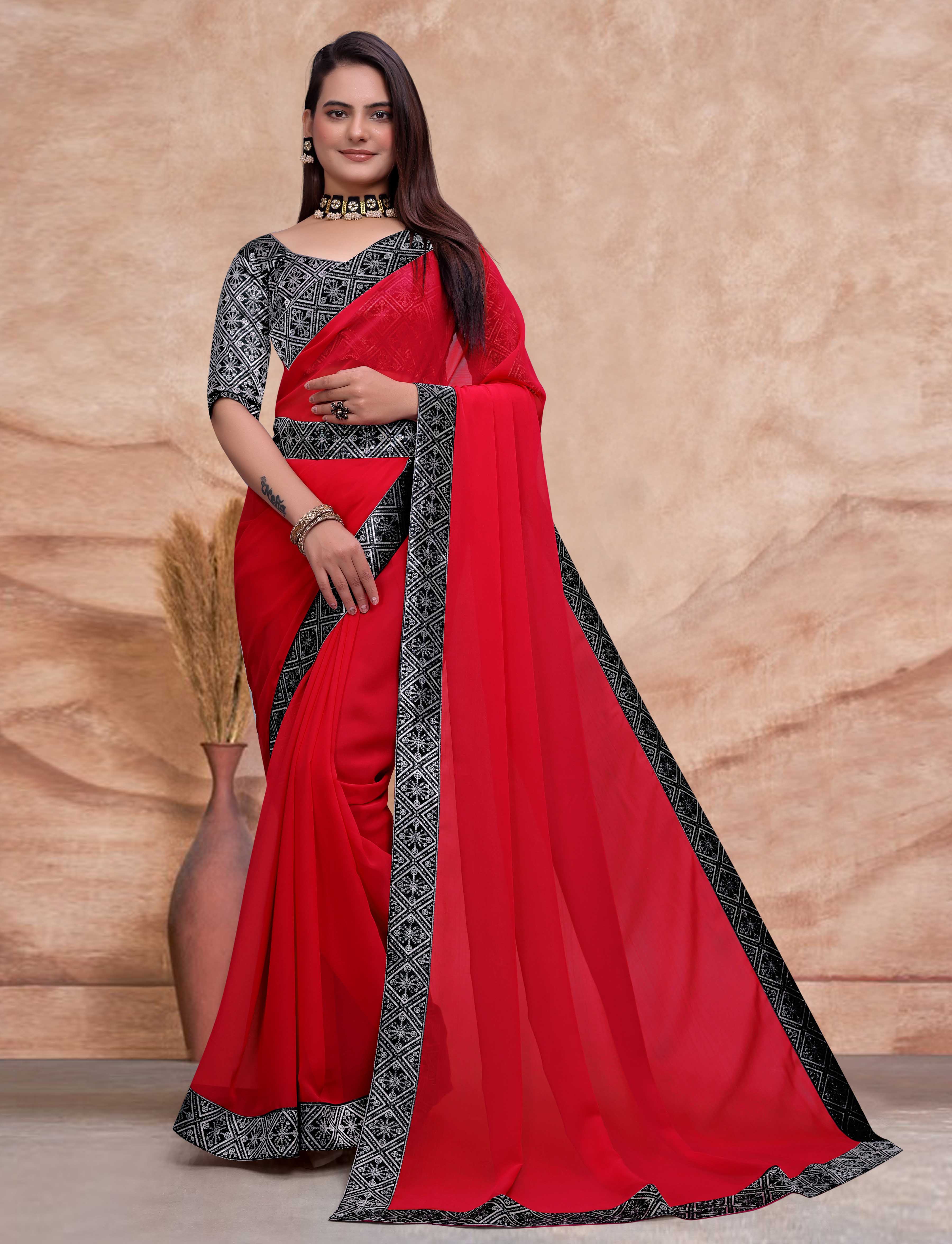 SOMVATI Alluring Embroidered Georgette Saree: Celebrate Elegance with Exquisite Jari and Sequence Work