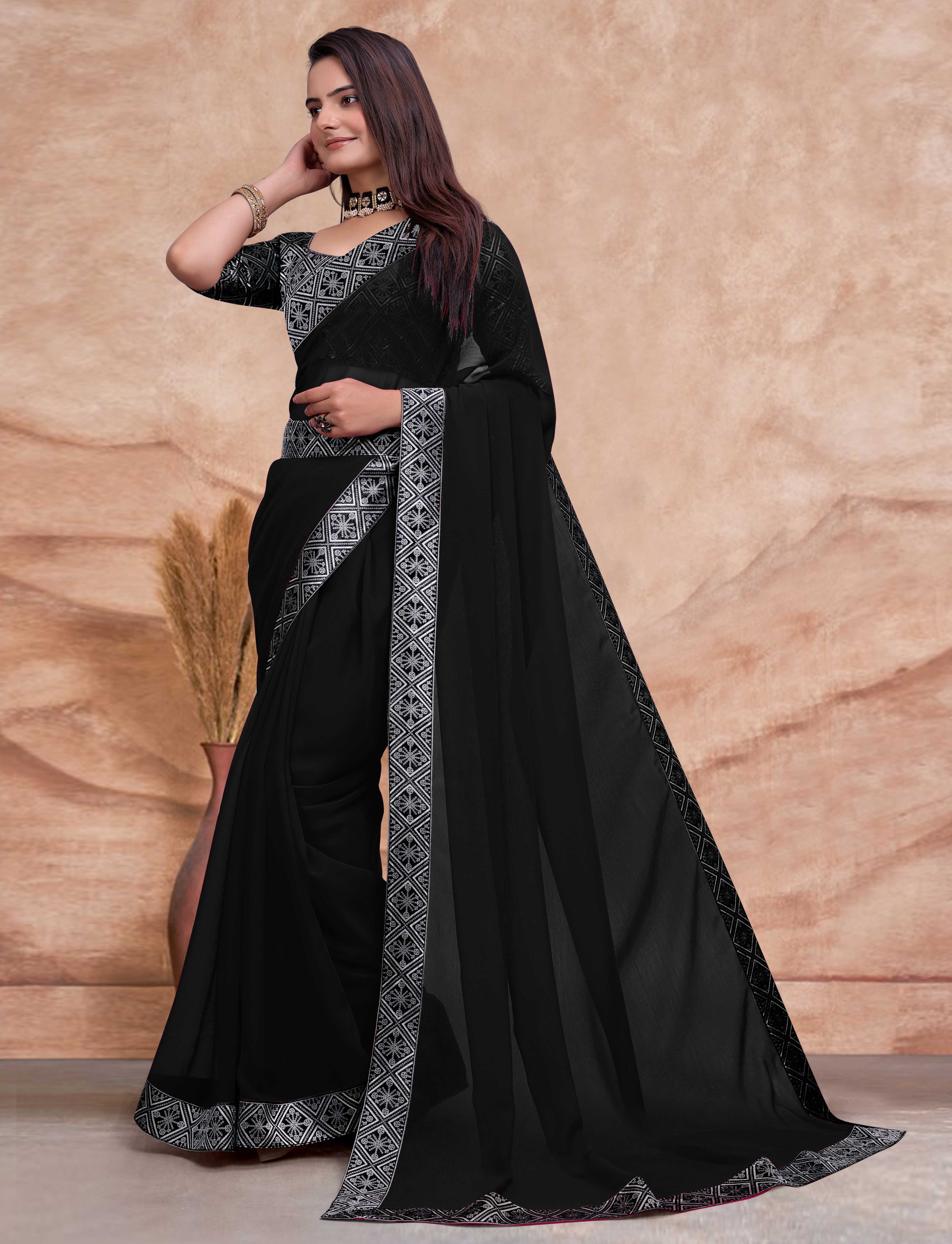 SOMVATI Alluring Embroidered Georgette Saree: Celebrate Elegance with Exquisite Jari and Sequence Work