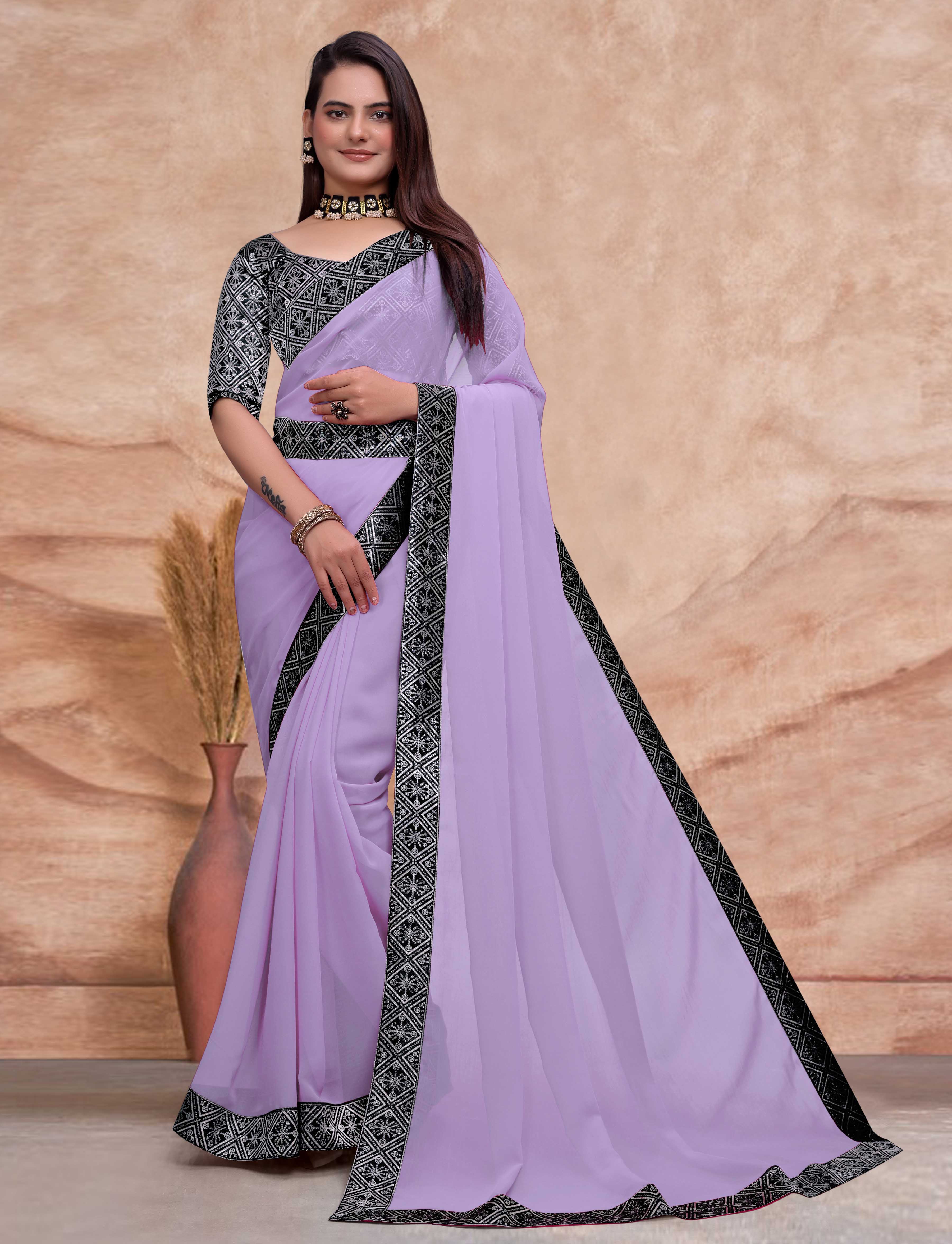 SOMVATI Alluring Embroidered Georgette Saree: Celebrate Elegance with Exquisite Jari and Sequence Work