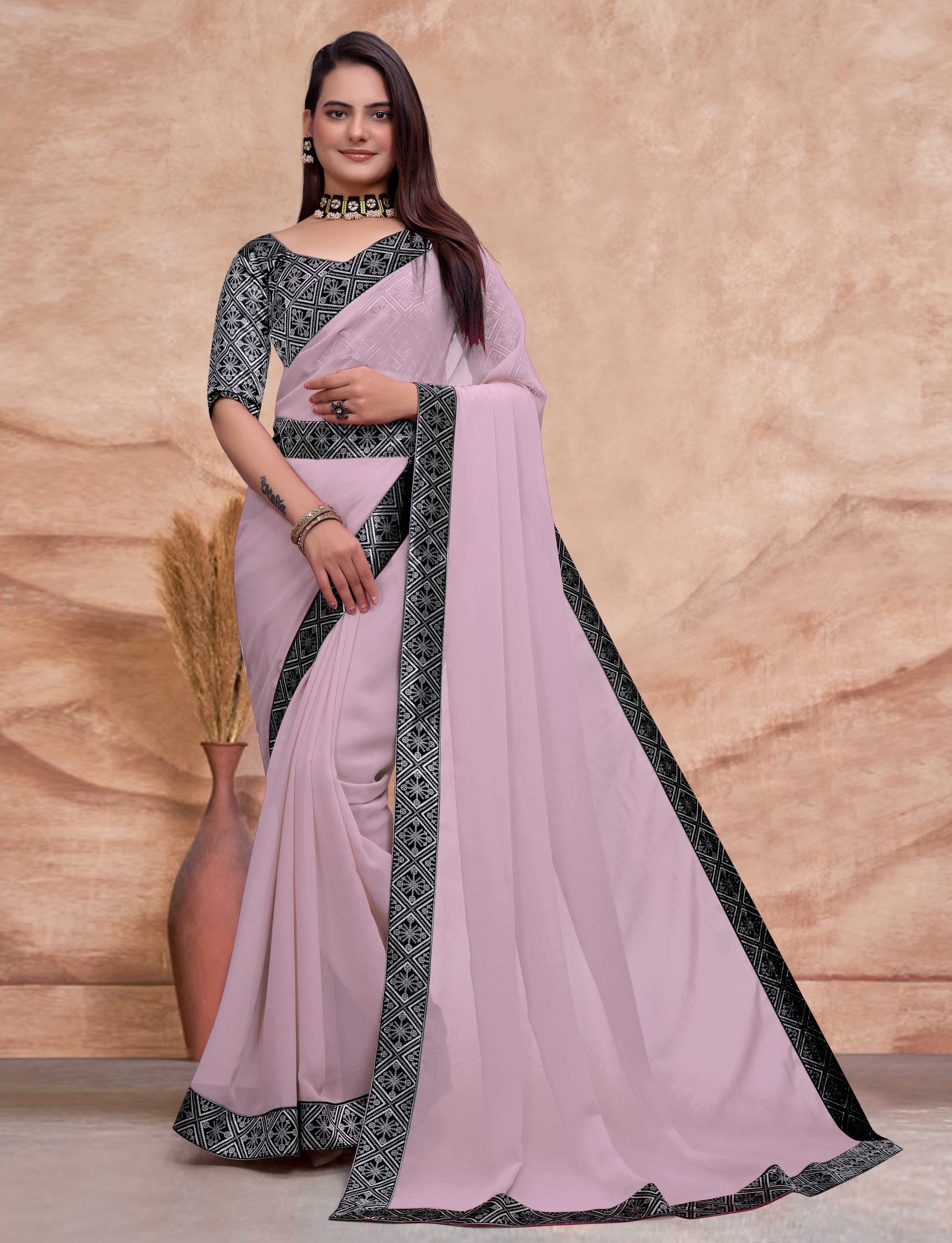 SOMVATI Alluring Embroidered Georgette Saree: Celebrate Elegance with Exquisite Jari and Sequence Work