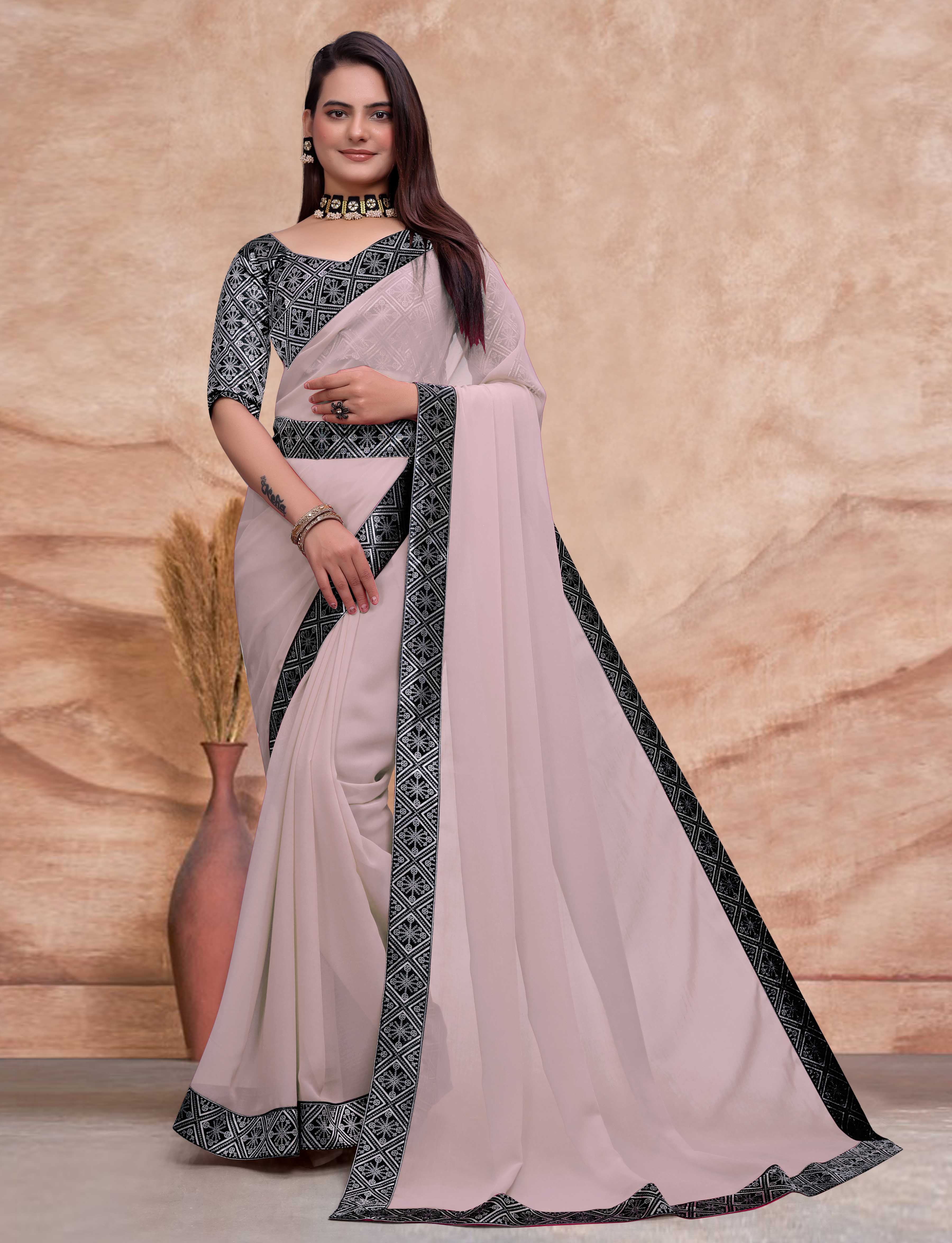 SOMVATI Alluring Embroidered Georgette Saree: Celebrate Elegance with Exquisite Jari and Sequence Work