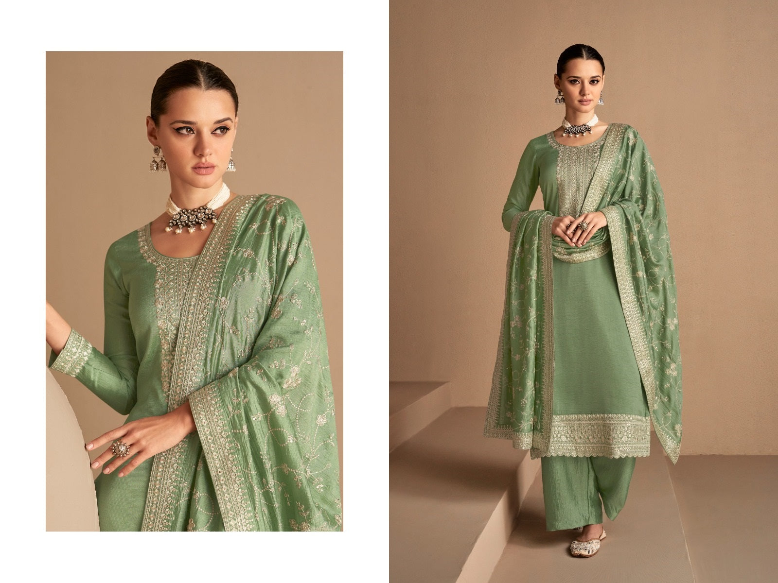 SOMVATI Premium Heavy Unstitched Material Salwar Suit – Embroidered Elegance with Sequins & Stone Work