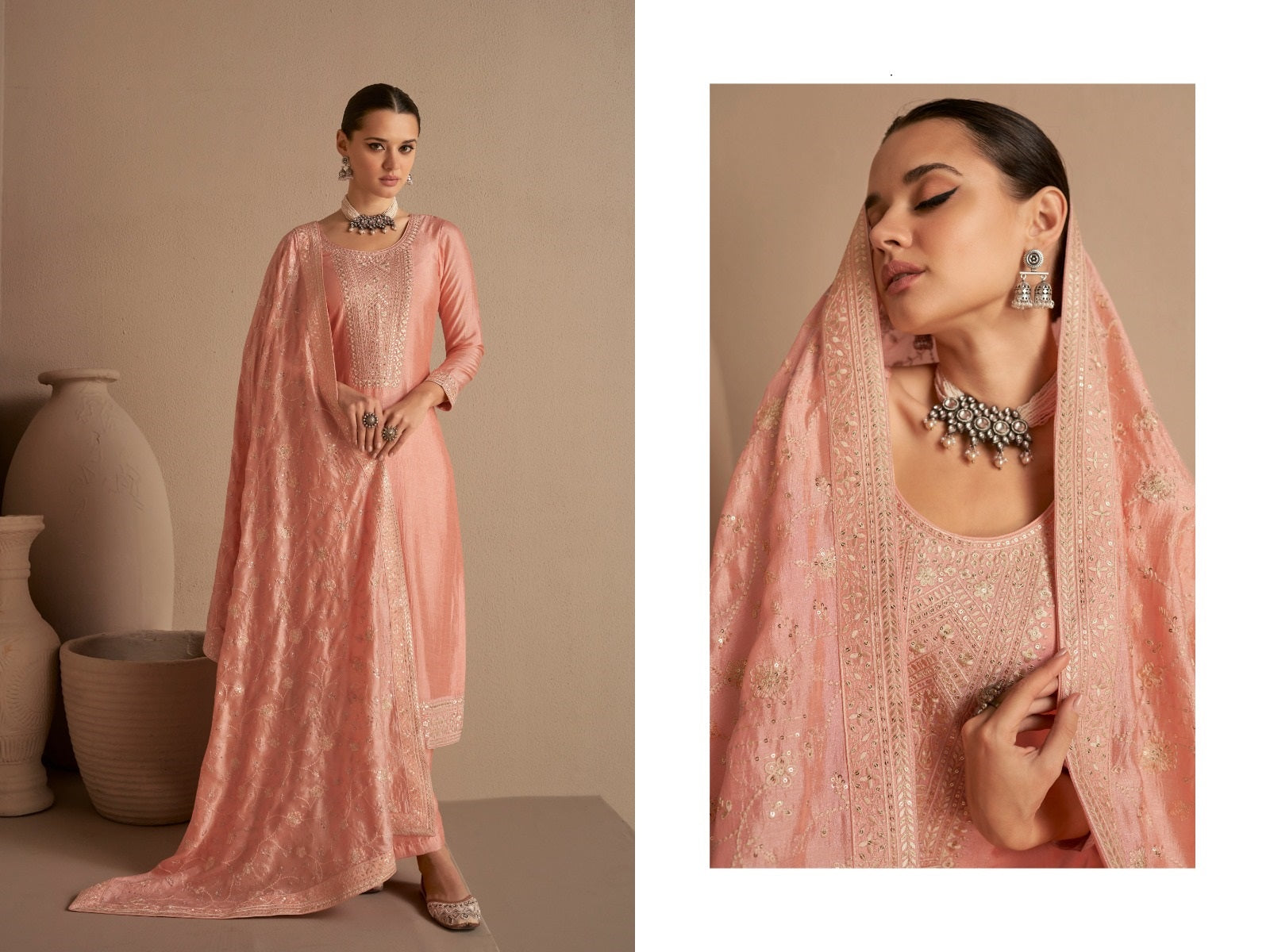 SOMVATI Premium Heavy Unstitched Material Salwar Suit – Embroidered Elegance with Sequins & Stone Work