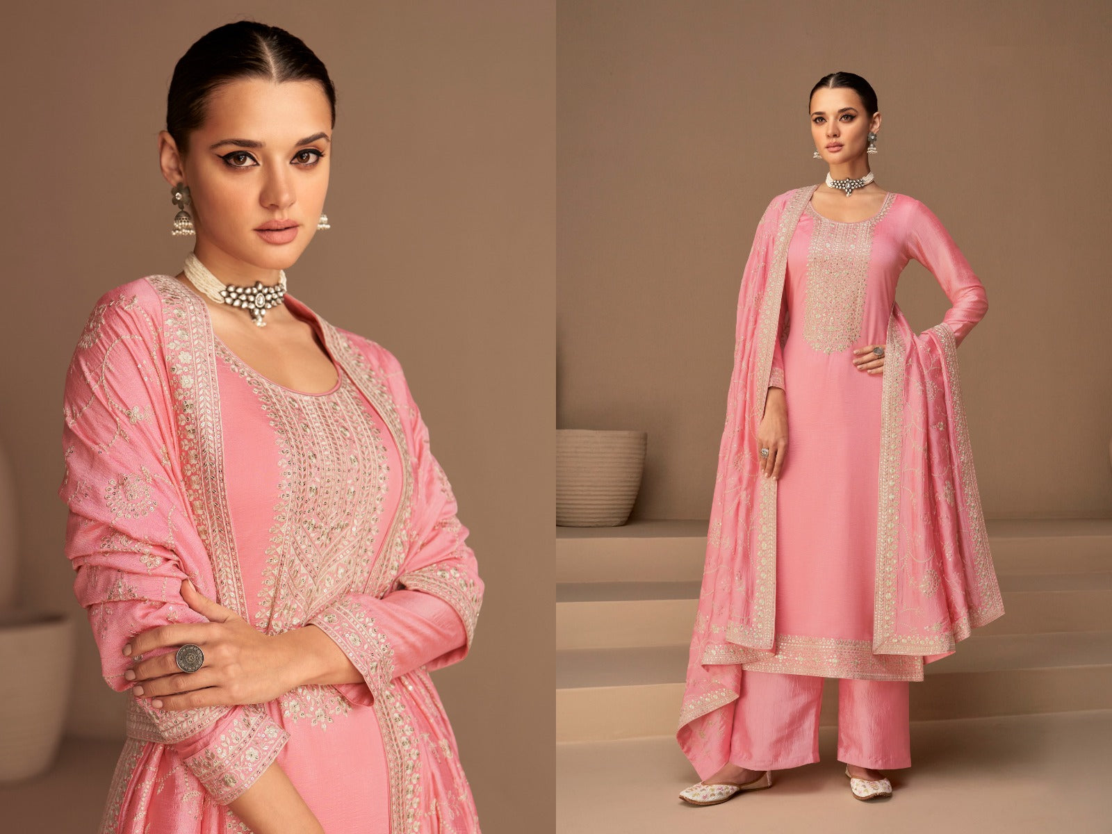 SOMVATI Premium Heavy Unstitched Material Salwar Suit – Embroidered Elegance with Sequins & Stone Work