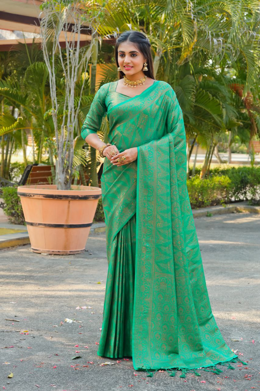 SOMVATI Banarasi Softy Silk Saree with Intricate Woven Design – Elegant Traditional Wear for Women
