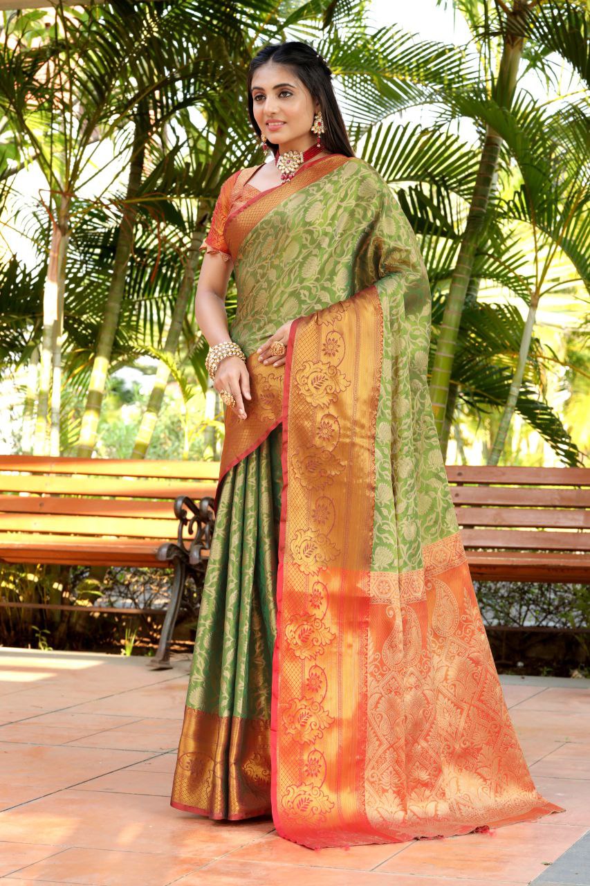 SOMVATI Banarasi Silk Saree with Rich Jacquard Woven Design – Elegant Festive and Wedding Wear for Women