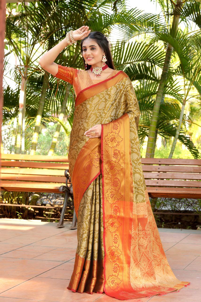 SOMVATI Banarasi Silk Saree with Rich Jacquard Woven Design – Elegant Festive and Wedding Wear for Women