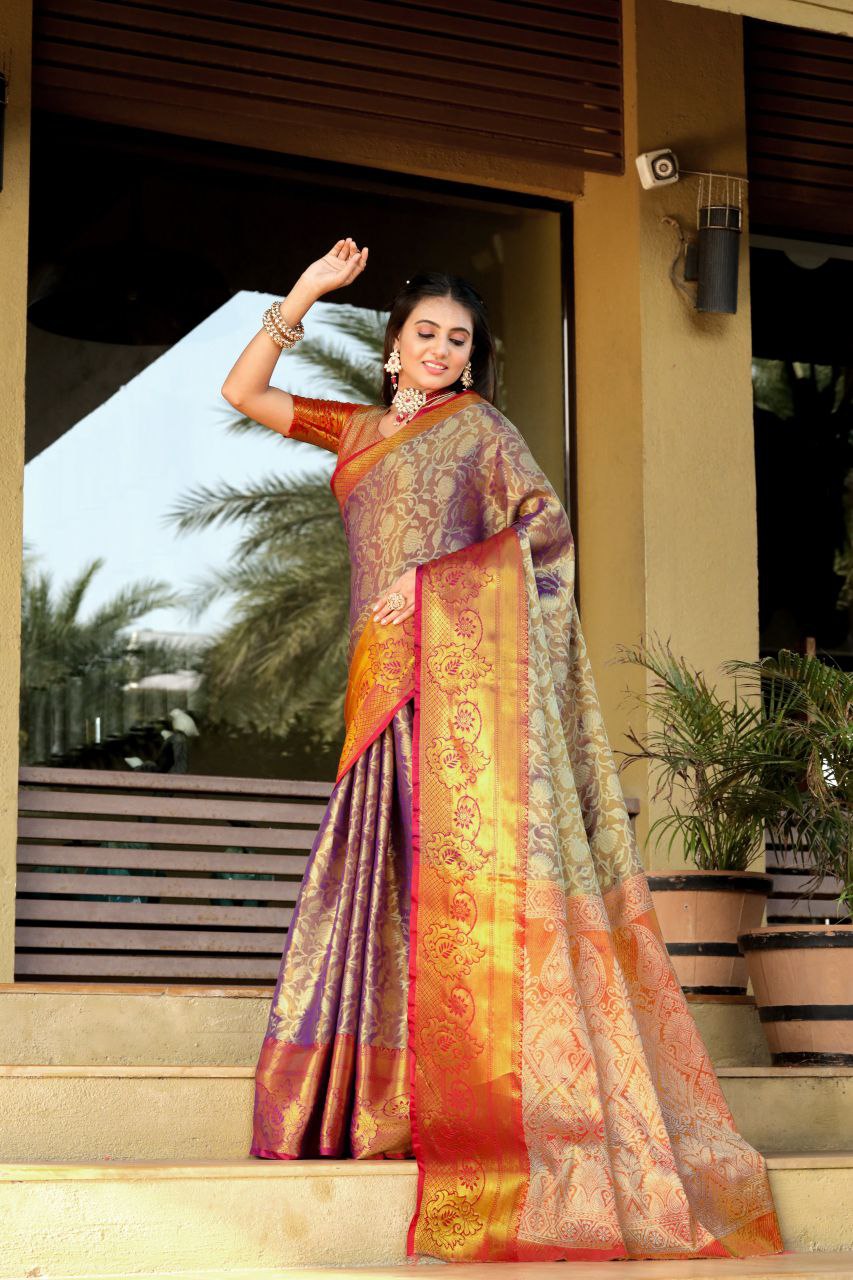 SOMVATI Banarasi Silk Saree with Rich Jacquard Woven Design – Elegant Festive and Wedding Wear for Women