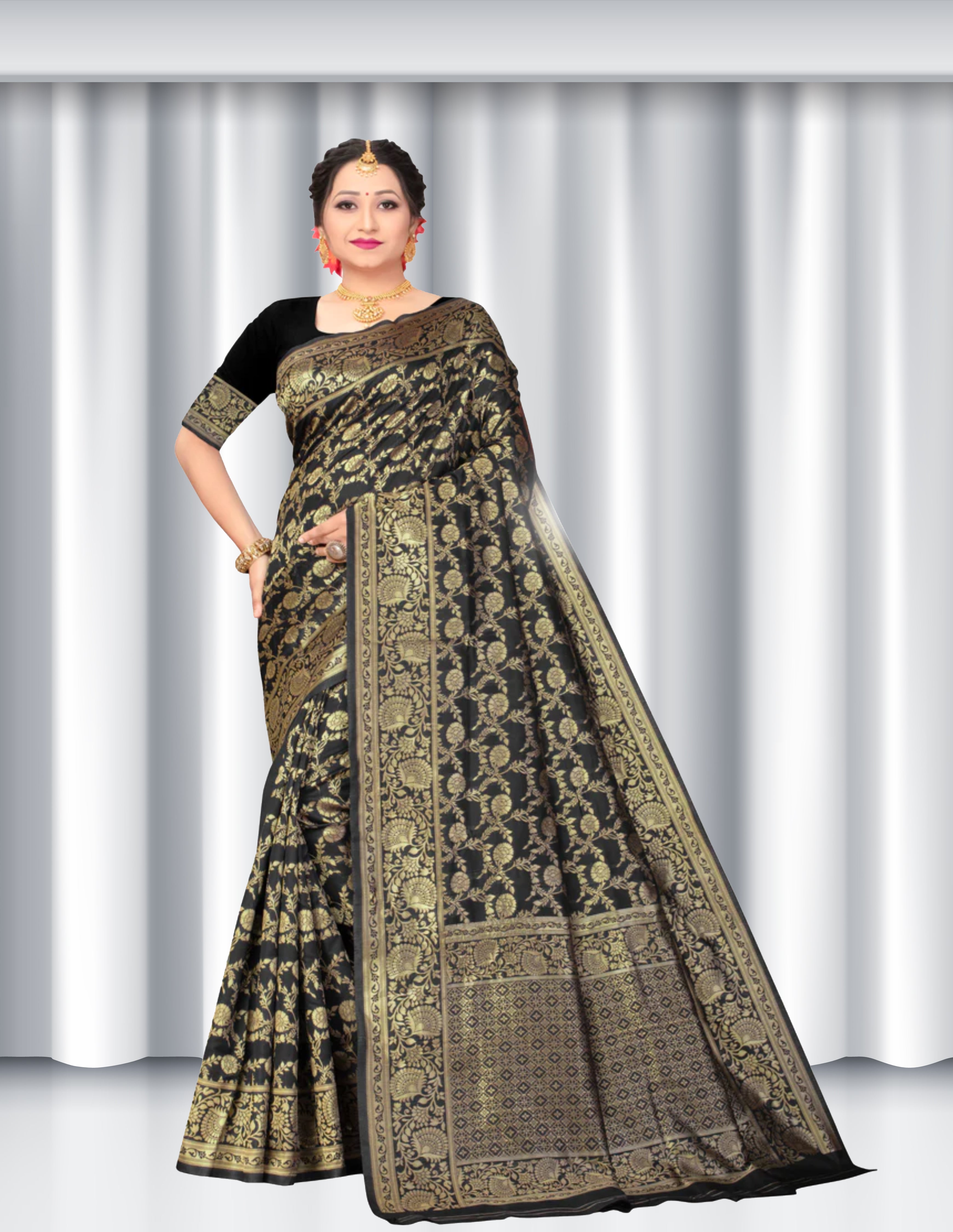 SOMVATI Artisan Banarasi Kanjivaram Jacquard Woven Self-Design Saree: Embrace Sophisticated Elegance