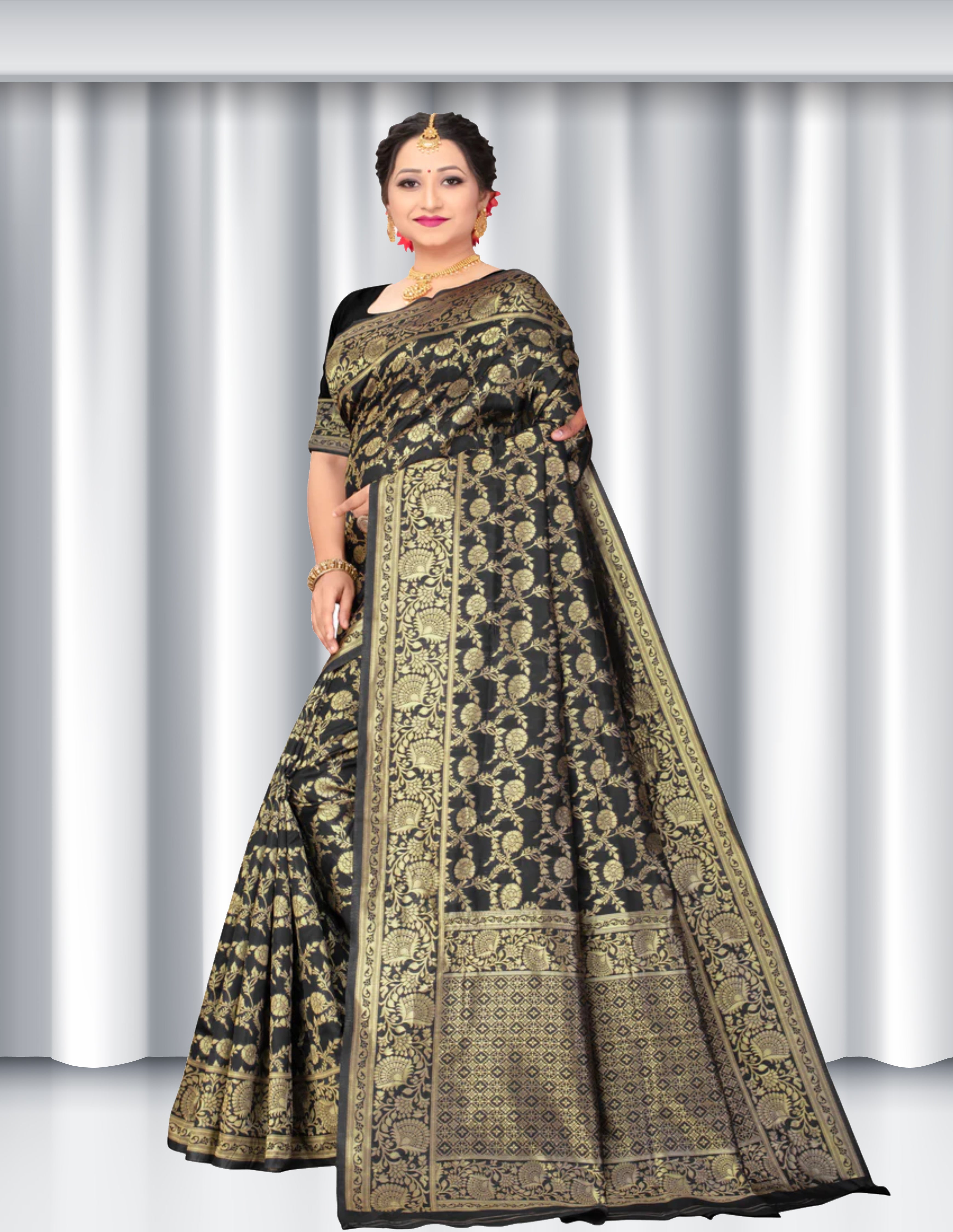 SOMVATI Artisan Banarasi Kanjivaram Jacquard Woven Self-Design Saree: Embrace Sophisticated Elegance