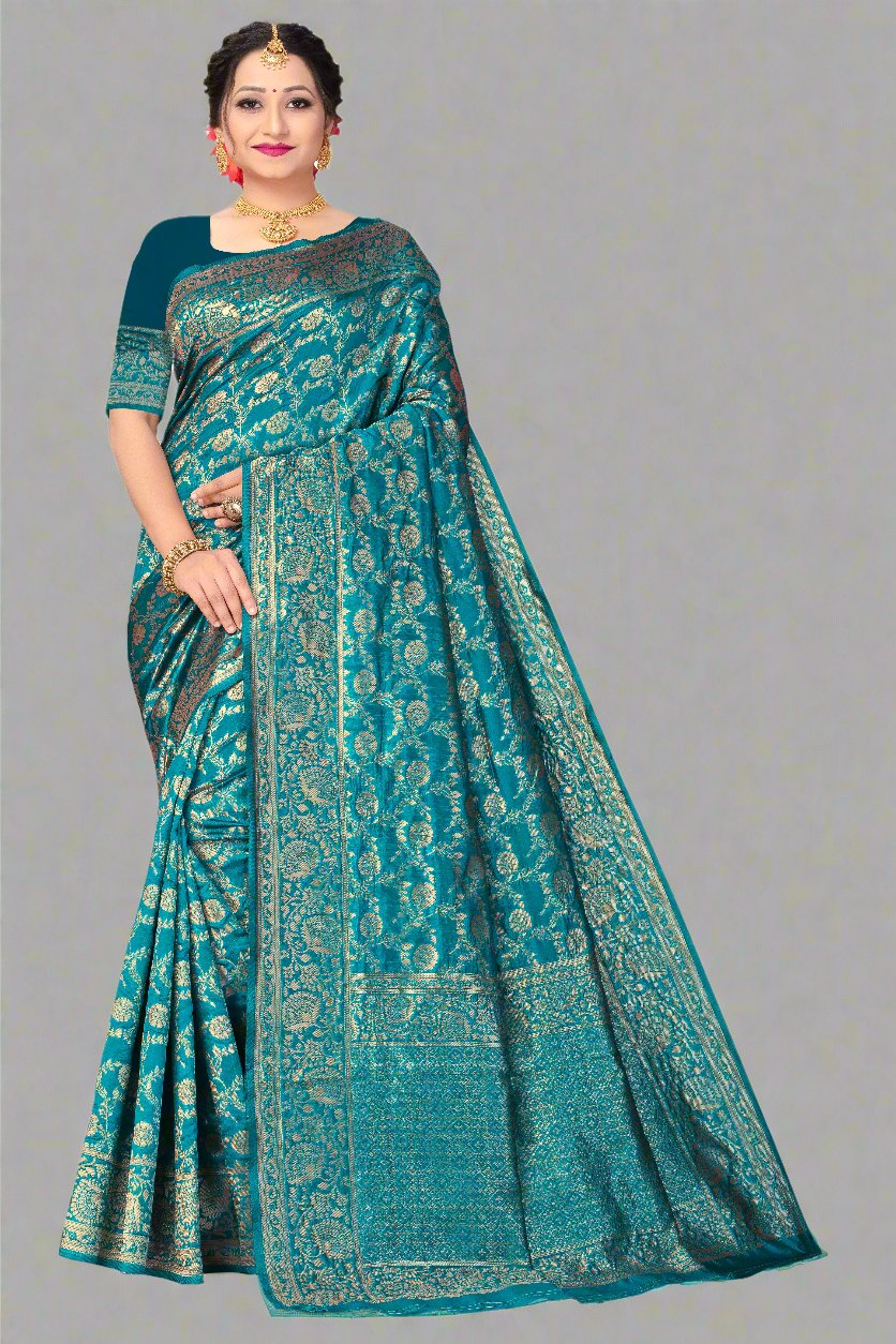 SOMVATI Artisan Banarasi Kanjivaram Jacquard Woven Self-Design Saree: Embrace Sophisticated Elegance