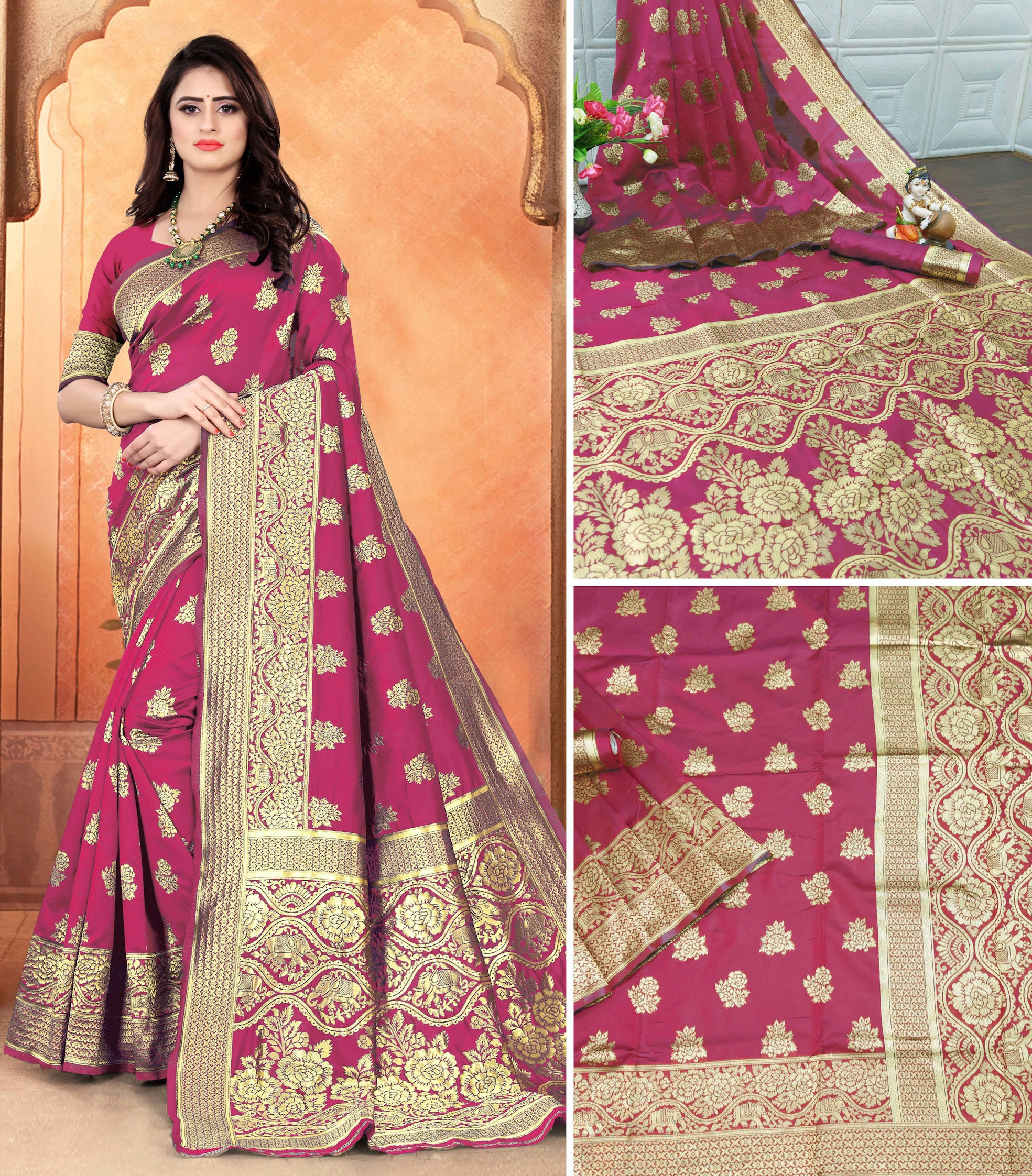 SOMVATI Luxurious Banarasi Kanjivaram Jacquard Woven Saree: Exquisite Self-Designed Elegance for Timeless Grace