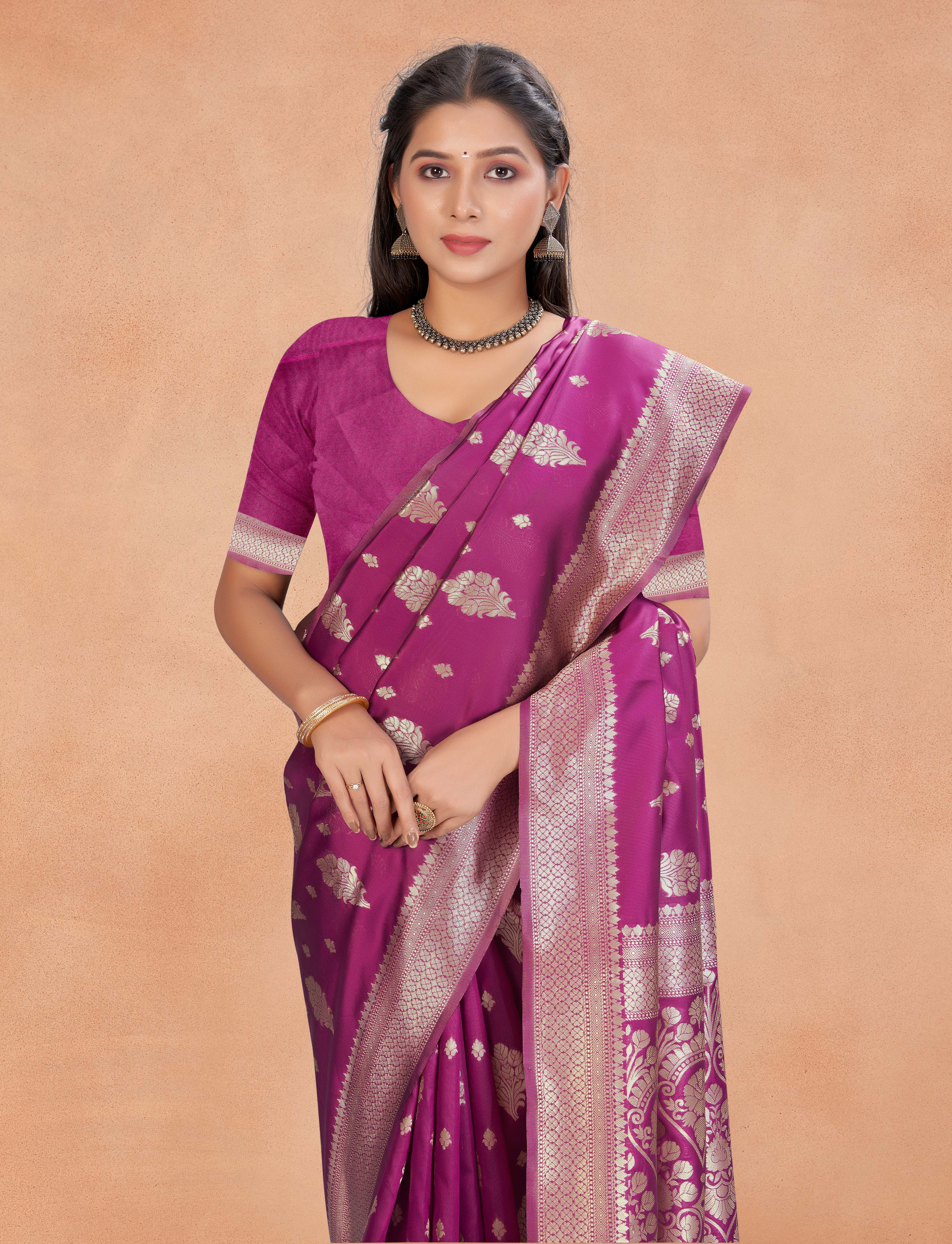 SOMVATI Breathtaking Banarasi Kanjivaram Jacquard Saree: Self-Designed Weave Perfect for Festive Glamour