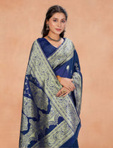 SOMVATI Sophisticated Banarasi Kanjivaram Jacquard Woven Saree: Unique Self-Design for the Discerning Fashionista