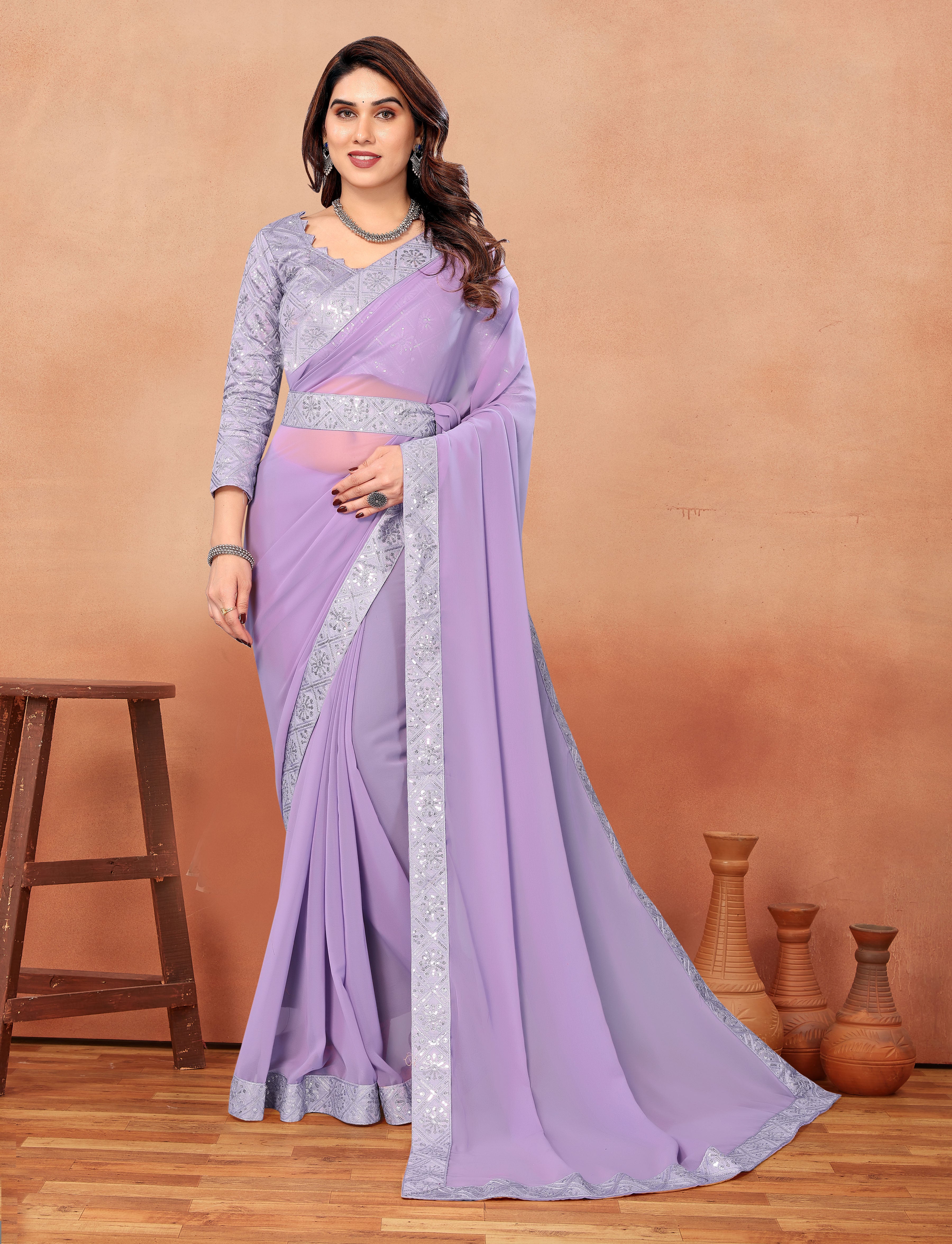 SOMVATI Glamourous Embroidered Pure Georgette Saree: A Stunning Fusion of Jari and Sequence for Celebratory Elegance