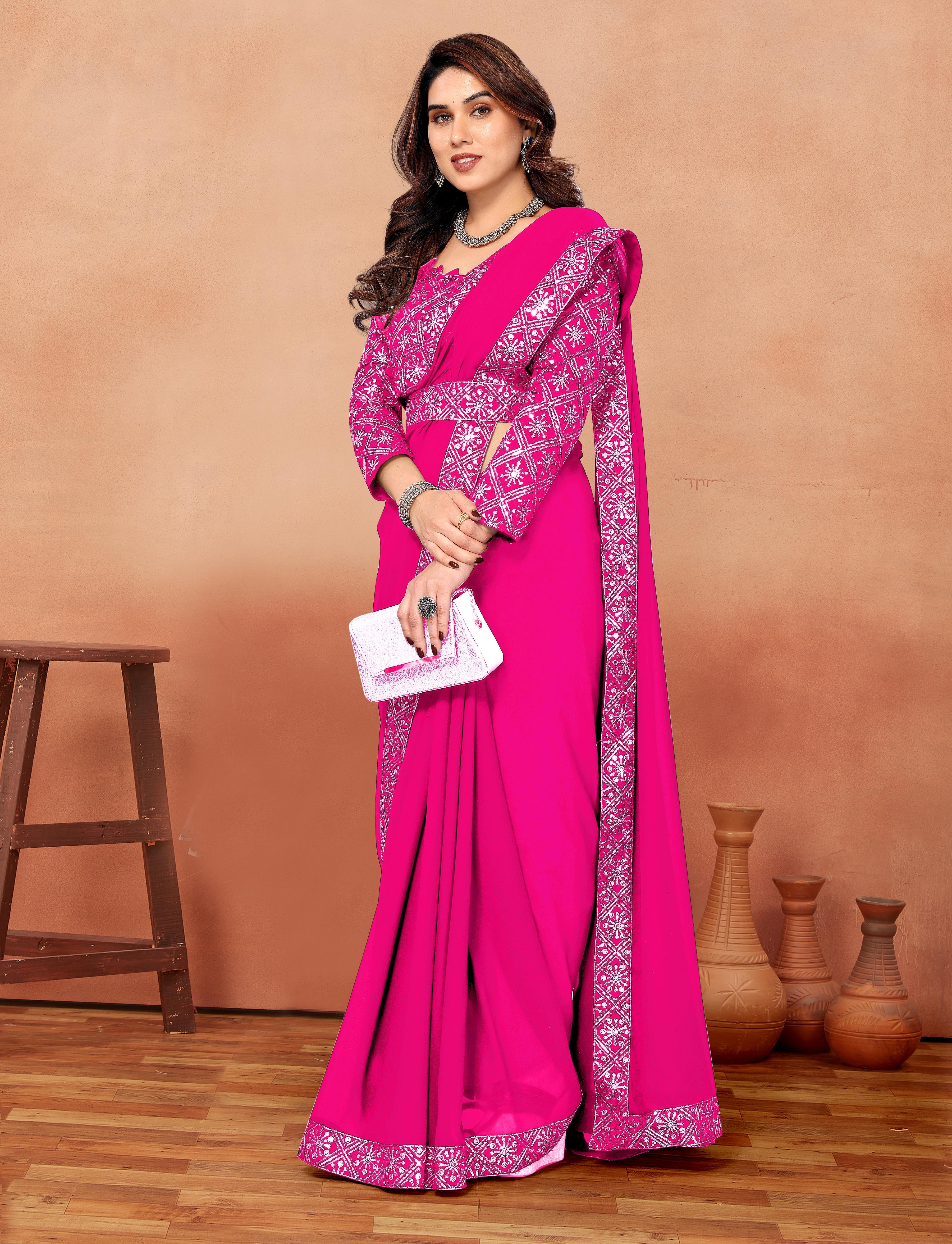 SOMVATI Glamourous Embroidered Pure Georgette Saree: A Stunning Fusion of Jari and Sequence for Celebratory Elegance