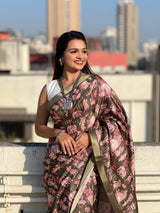 SOMVATI Tussar Silk Printed Saree with Zari Border – A Blend of Grace and Tradition