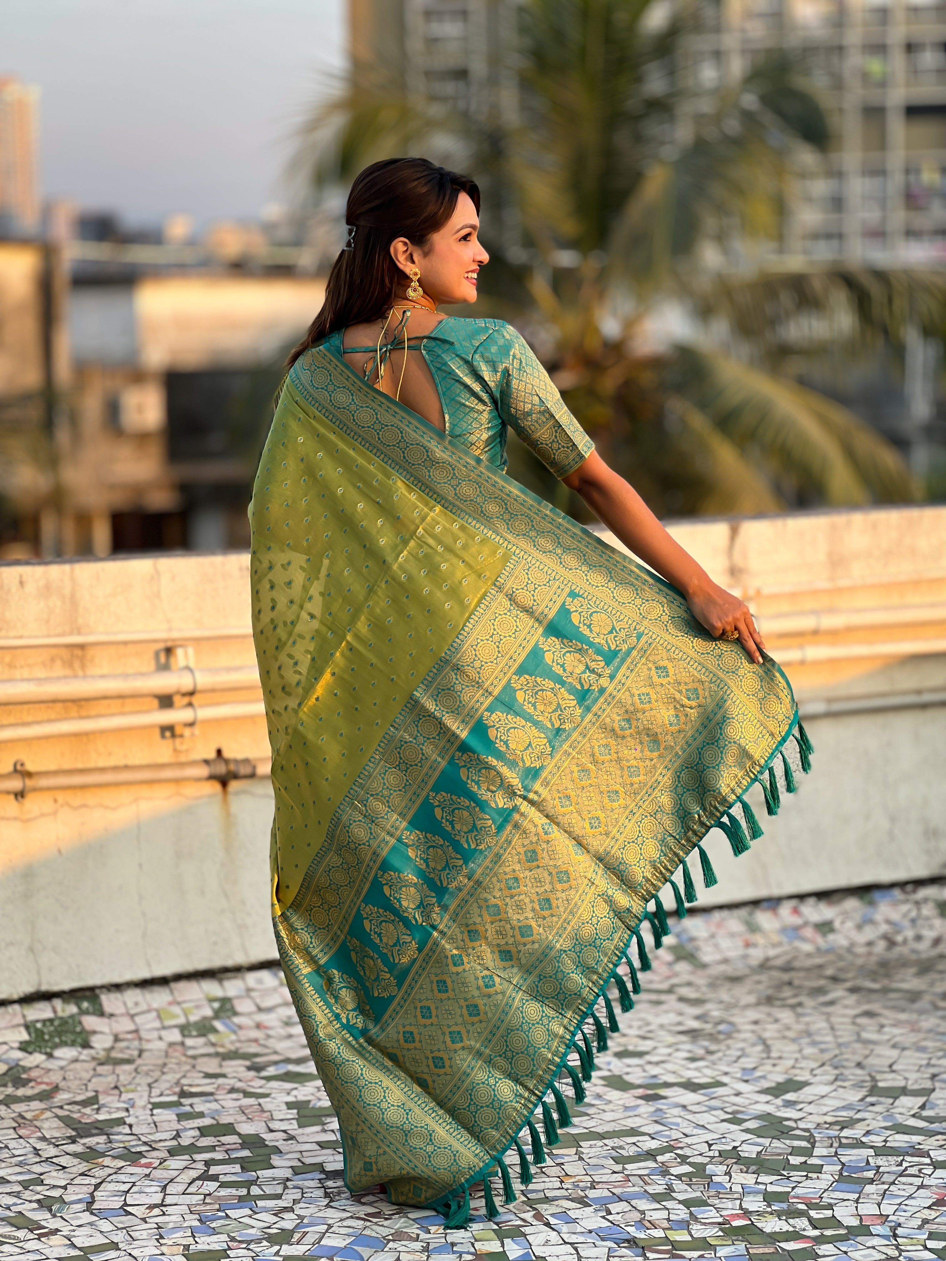 SOMVATI Pure Soft Tissue Zari Woven Saree – Timeless Elegance