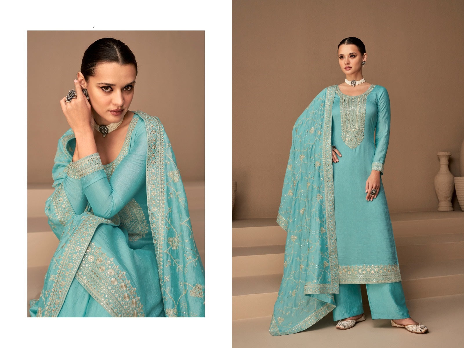 SOMVATI Premium Heavy Unstitched Material Salwar Suit – Embroidered Elegance with Sequins & Stone Work